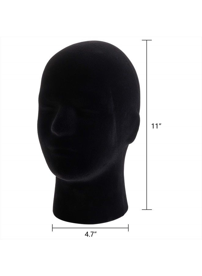 Hedume 2 Pack Mannequin Head Stand Model, Foam Black Velvet Male Wigs Display Model, Mannequin Manikin Head for Wig, Hat, Glasses - Image 4
