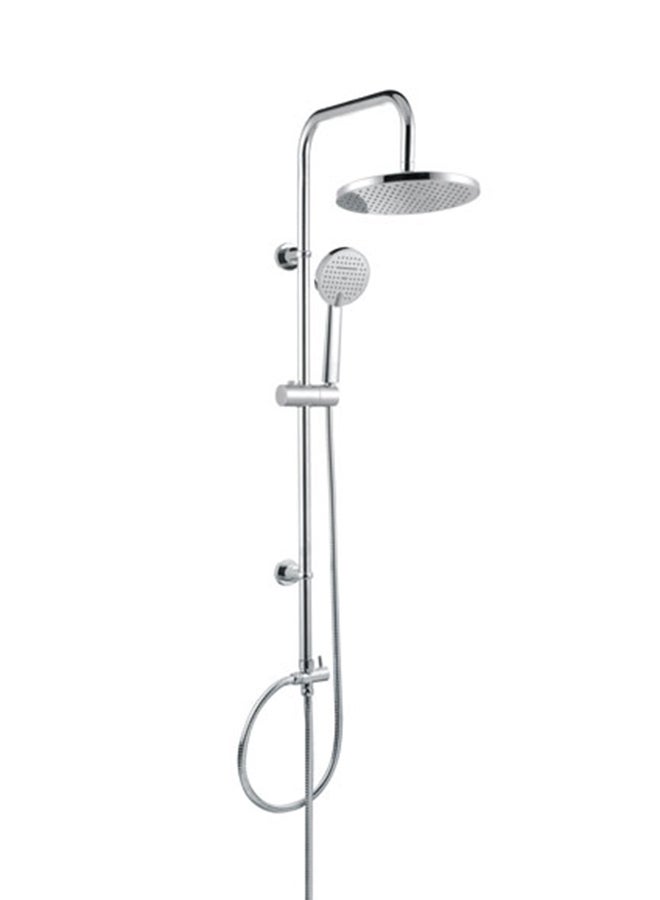 Bella Shower Column| 3 Function, 1.5 M Stainless Steel Hose| High-Quality Material Bathroom Shower Set, Chrome Plated| 1/2" Standard Connector| Includes a Sliding Bar, 2 Wall Brackets, a Shower Holder, a Hand Shower, an Overhead Shower and Shower Hose| 3 Year Warranty Silver