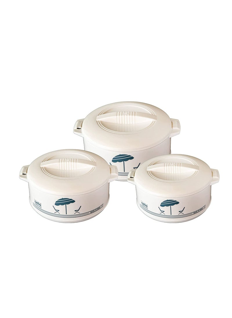 Cello - Cello 3Pcs Hotpot Casserole With Two Handles | Insulated Bowl Great Bowl For Holiday & Dinner | Keeps Food Hot & Fresh For Long Hours, White Sizes: 850+1500+2500Ml - Image 1