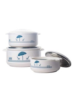 Cello 3Pcs Hotpot Casserole With Two Handles | Insulated Bowl Great Bowl For Holiday & Dinner | Keeps Food Hot & Fresh For Long Hours, White Sizes: 850+1500+2500Ml