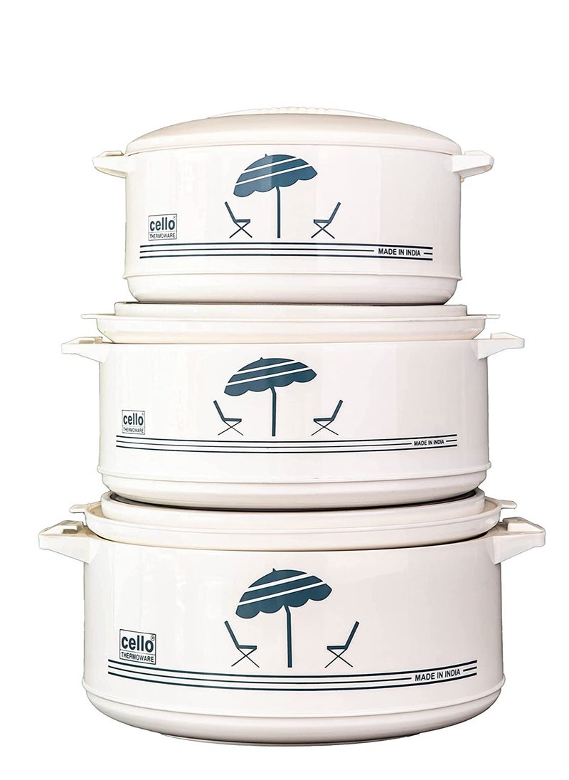 Cello - Cello 3Pcs Hotpot Casserole With Two Handles | Insulated Bowl Great Bowl For Holiday & Dinner | Keeps Food Hot & Fresh For Long Hours, White Sizes: 850+1500+2500Ml - Image 1
