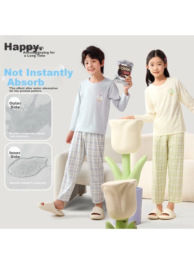 Long time companion Jiushi Children's Pajamas, Boys And Girls Thin Style, Class A Cotton Home Wear, For Older Children And Teenagers, Long-sleeve And Long Pants Set - Image 1