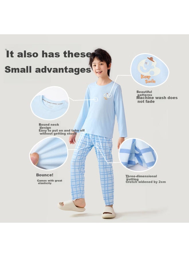 Long time companion Jiushi Children's Pajamas, Boys And Girls Thin Style, Class A Cotton Home Wear, For Older Children And Teenagers, Long-sleeve And Long Pants Set - Image 4