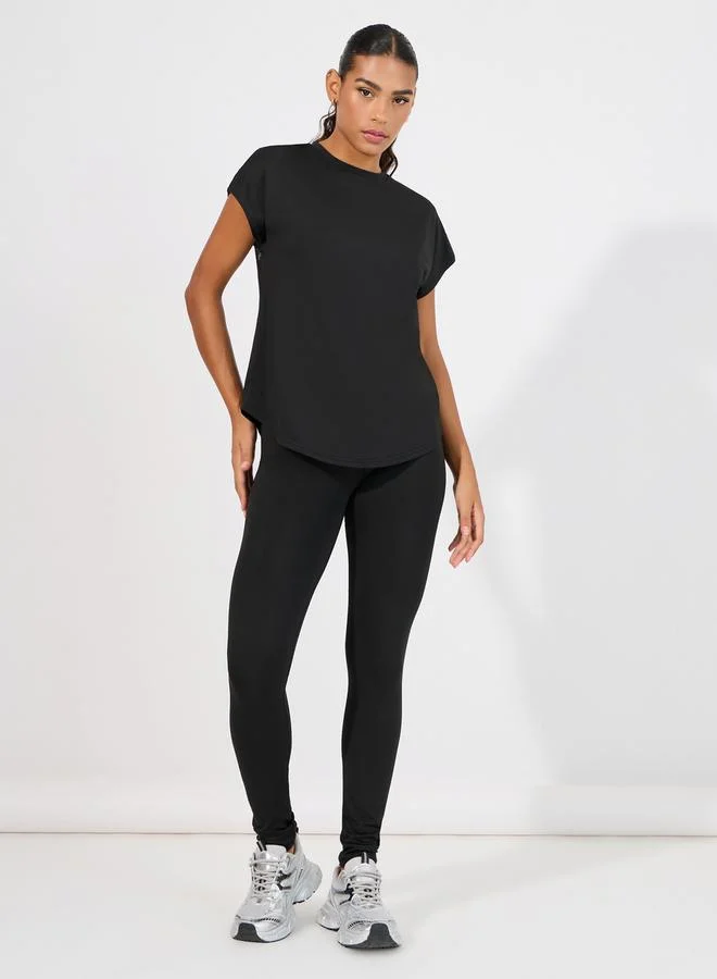 Styli Half Back Mesh & Reflective Stripe Detail Top