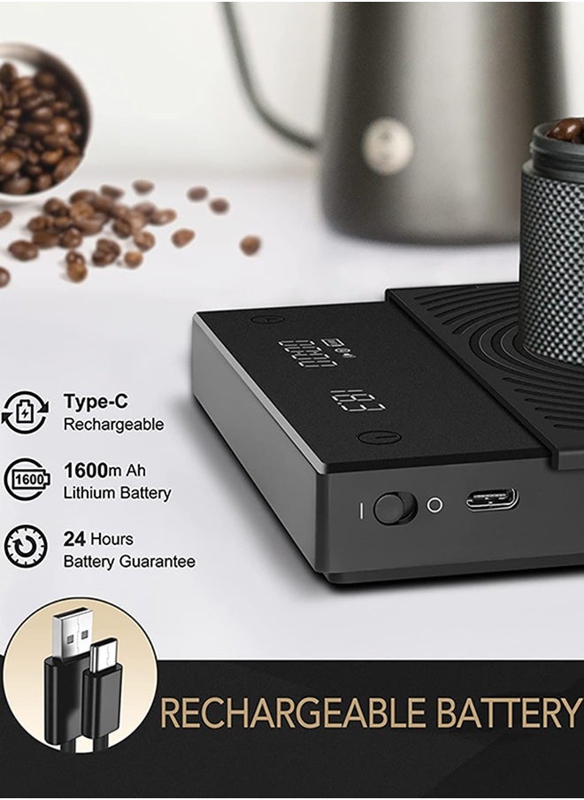 جارلو - مقياس القهوة مع توقيت 2kg، 0.1g الرقمية اليد قطرة القهوة جرام المقاييس مع USB الناتج مقاومة للماء متعددة الوظائف مقياس القهوة الإسبريسو مقياس المطبخ مع وسادة السيليكون (أسود) - Image 1