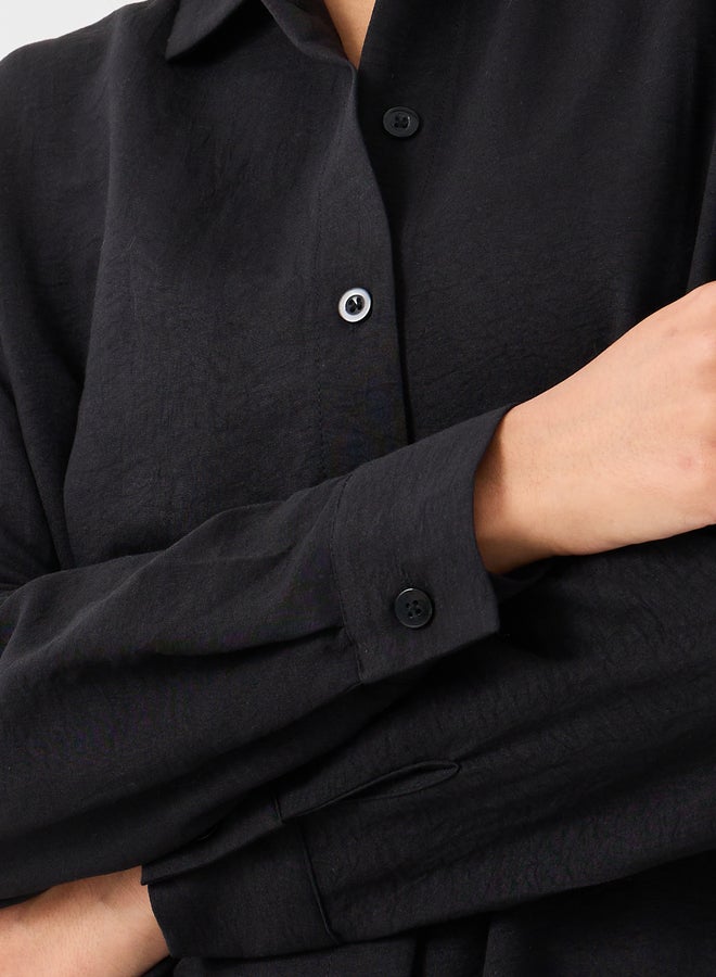 Styli Solid Regular Fit Spread Collar Shirt Kimono  - Image 4
