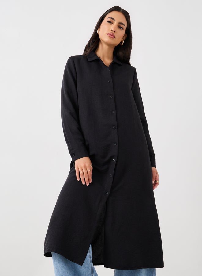 Styli Solid Regular Fit Spread Collar Shirt Kimono  - Image 3