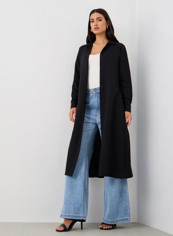 Styli Solid Regular Fit Spread Collar Shirt Kimono  - Image 2