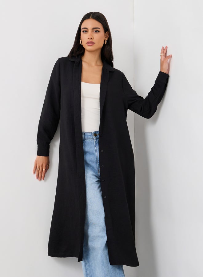 Styli Solid Regular Fit Spread Collar Shirt Kimono  - Image 1