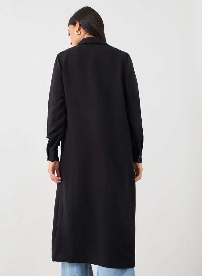 Styli Solid Regular Fit Spread Collar Shirt Kimono  - Image 5