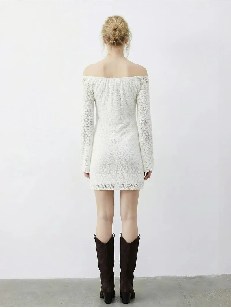 Bianco Lucci White LUCCI Lace Off Shoulder Mini Dress for Women | Best Price UAE