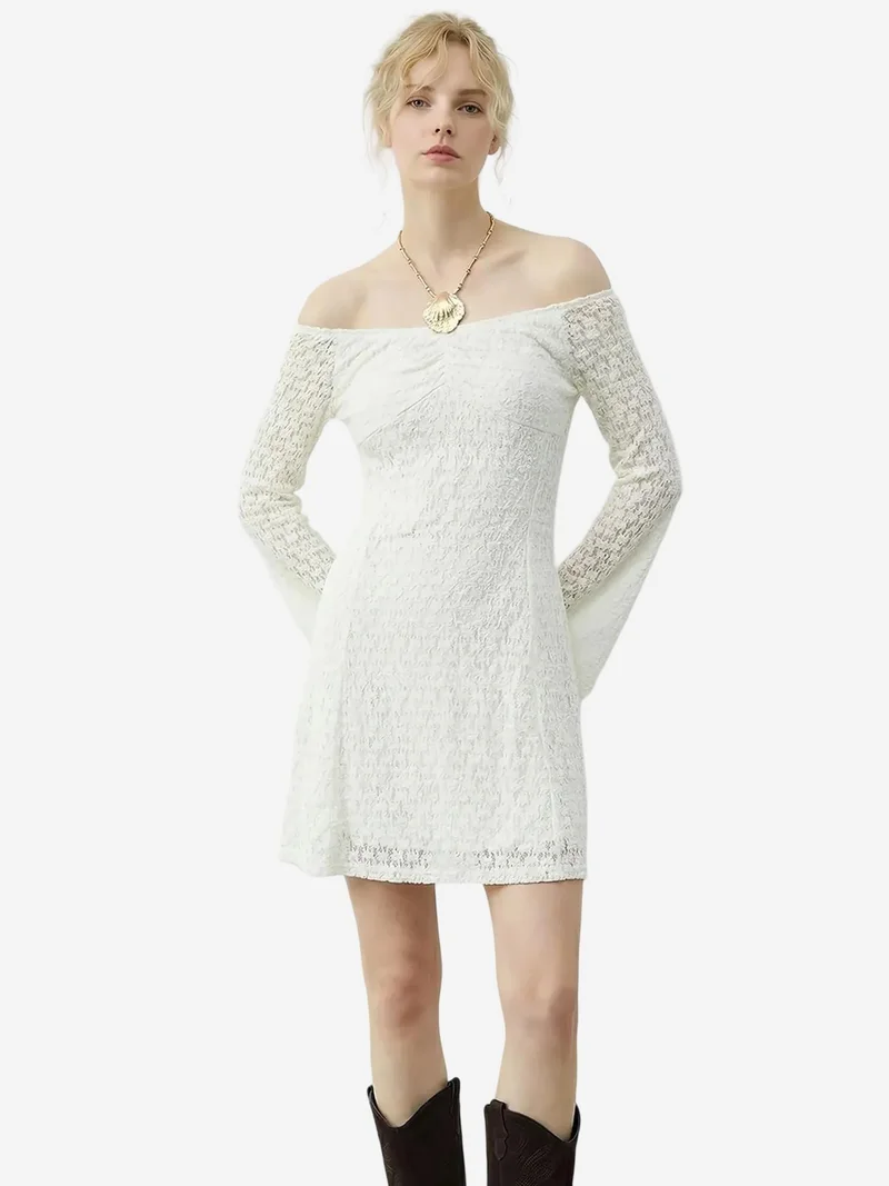 Bianco Lucci White LUCCI Lace Off Shoulder Mini Dress for Women | Best Price UAE
