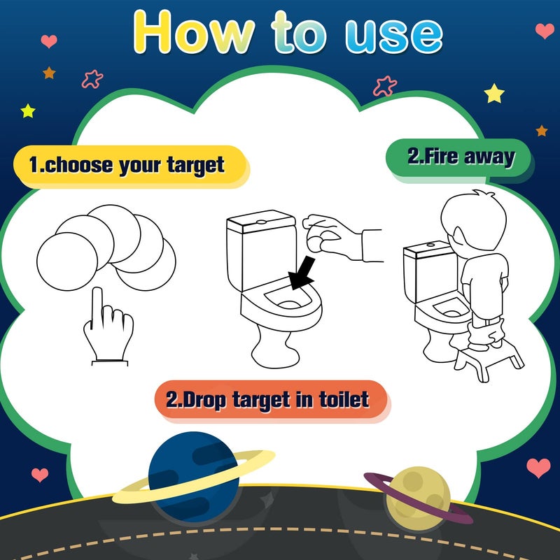 Chinco 120 Pcs Pee Targets for Boys Training Toilet Tinkle Flushable Paper Stickers You Pee on Boys Potty Training Targets Potty Aids Flushable Chart for Toddlers Use(Space Style) - Image 3