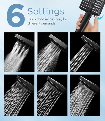 MakeFit Filtered Shower Head Black - 6 Modes High Pressure Handheld Shower Head with Filter Mineral Beads, Detachable Handheld Showerhead Set with Stainless Steel Hose and Shower Arm Bracket - Image 5