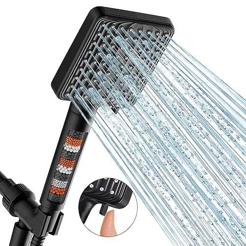 MakeFit Filtered Shower Head Black - 6 Modes High Pressure Handheld Shower Head with Filter Mineral Beads, Detachable Handheld Showerhead Set with Stainless Steel Hose and Shower Arm Bracket - Image 3