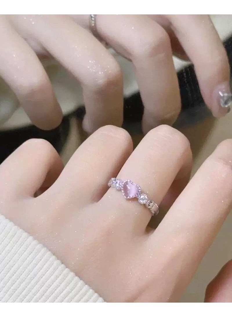 سيمهو خاتم نسائي عصري مطلي باللون الفضي قلب - Image 1