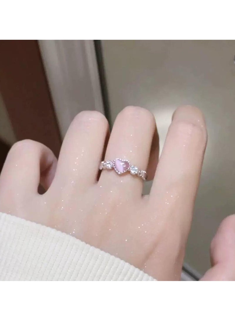 سيمهو خاتم نسائي عصري مطلي باللون الفضي قلب - Image 2