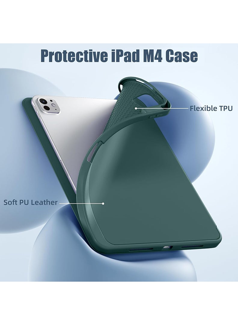 Theodor iPad Pro 11 Inch M4 2024 Case (5th Gen) with Pencil Holder, Smart iPad Case With Pencil Holder Slim Tablet Cover with Soft TPU Back, Auto Wake/Sleep Dark Green - Image 5