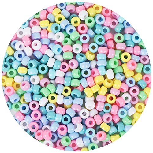 Simetufy 1200 pcs Pony Beads Macaron Pastel Colored Beads for Crafts Hair Beads for Hair Braiding 8 Candy Colors