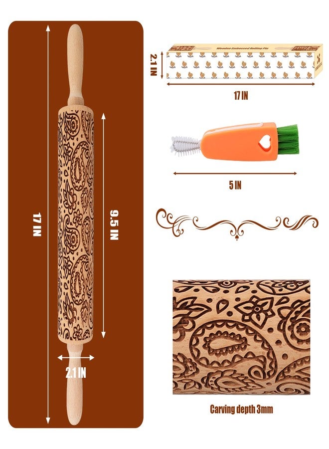 XINBADA 17" Premium Wooden Rolling Pins for Baking with European Embossed Designs | 3mm Deep Springerle Cookie Molds | Christmas Rolling Pin & Baking Gifts for Women | Includes 3-in-1 Cleaning Brush - Image 2