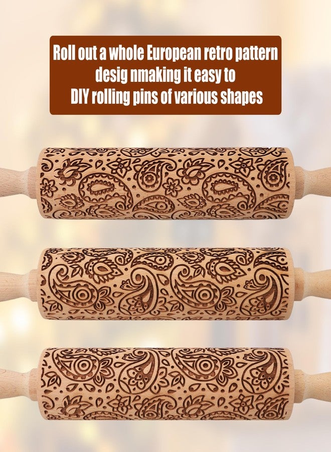 XINBADA 17" Premium Wooden Rolling Pins for Baking with European Embossed Designs | 3mm Deep Springerle Cookie Molds | Christmas Rolling Pin & Baking Gifts for Women | Includes 3-in-1 Cleaning Brush - Image 3