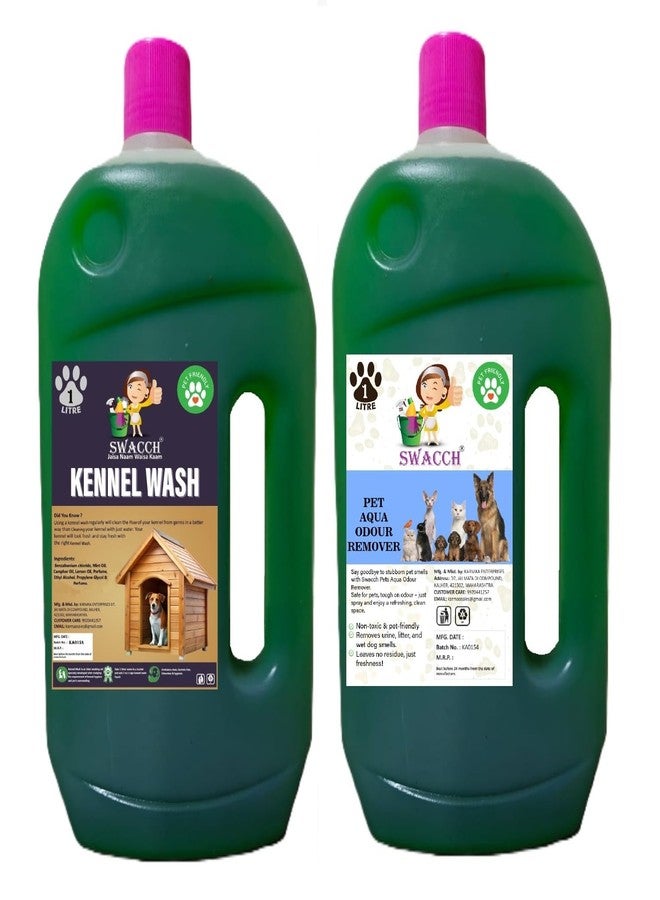 swacch Kennel Wash + Pet Aqua Odour Remover 1 Litre Combo Pack of 2 Mogra I Floor Cleaner Liquid I Economical Pack I Dog and Cat Friendly - Image 1