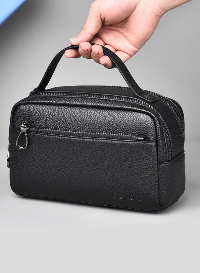 High-Quality Soft Leather Men'S Handbag - Business Casual Retro Crossbody Bag, Large Capacity Upgraded Version Men'S Mobile Phone Clutch Bag Black - Image 2