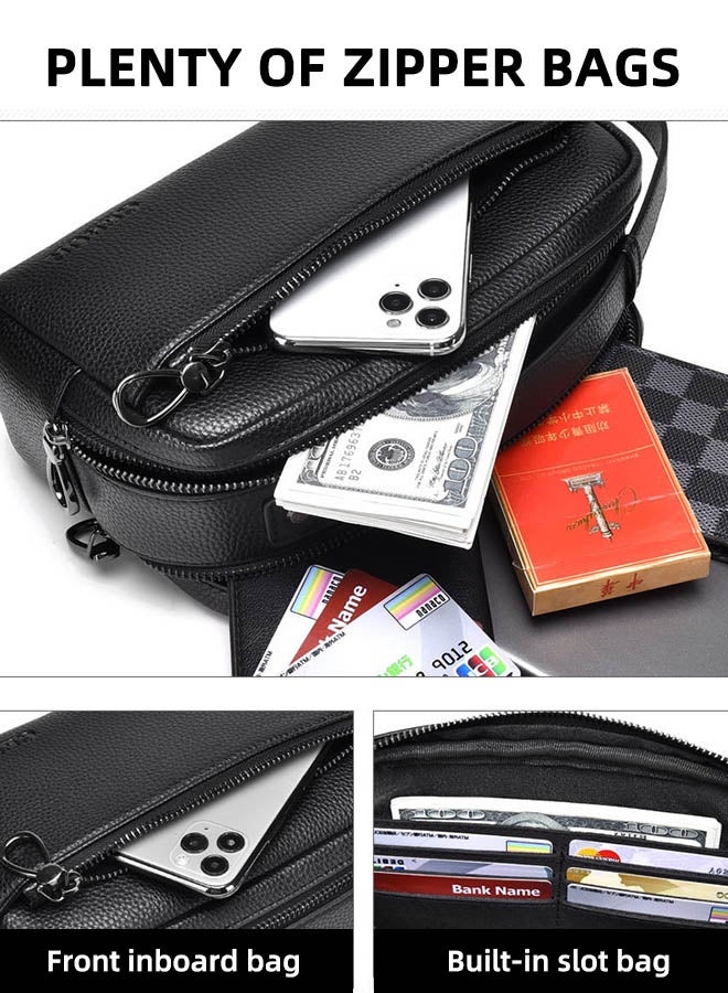 High-Quality Soft Leather Men'S Handbag - Business Casual Retro Crossbody Bag, Large Capacity Upgraded Version Men'S Mobile Phone Clutch Bag Black - Image 3
