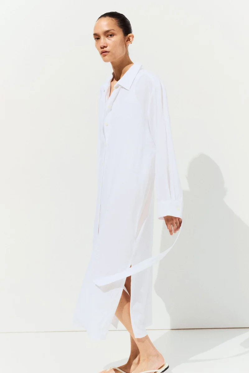 اتش اند ام فستان بتصميم قميص من مزيج الكتان من تشكيلة ماما