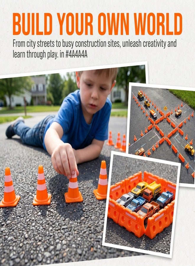 balacoo Mini Traffic Cones and Mini Traffic Fence Set 24 Pcs Plastic Roadblock Toy for Kids Signs Toy for Safety Learning Creative Road and Parking Lot Play - Image 5