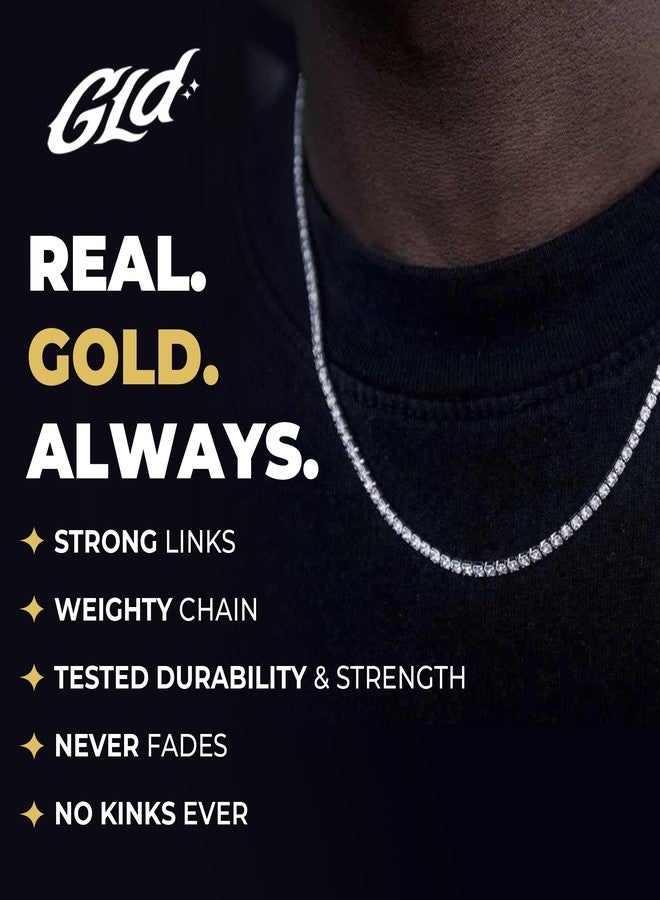 GLD Micro Tennis Chain Necklace for Men and Women - 18", 14K White Gold-Plated Chain with Premium Travel Pouch - Snatch-Proof Clasp, Sweat-Proof, Fade-Resistant - Lifetime Quality, Designed in Miami - Image 2