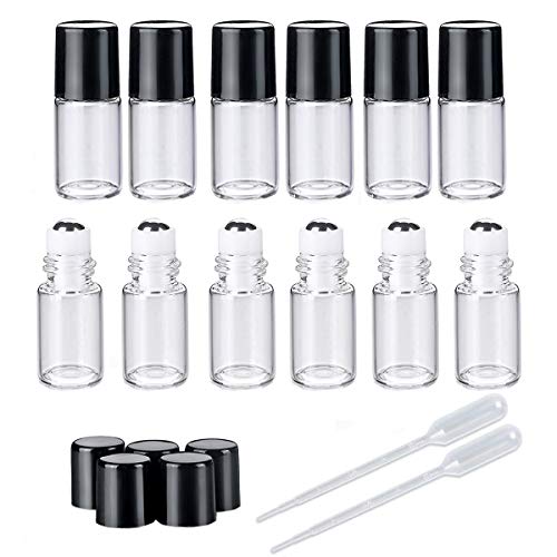 lasenersm 50 Pieces 3ml Clear Glass Roller Bottles Mini Empty Refillable Essential Oil Roller Bottles with Stainless Steel Roller Ball and 2 Pieces 3ml Dropper Black Lid - Image 5
