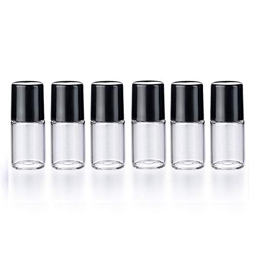 lasenersm 50 Pieces 3ml Clear Glass Roller Bottles Mini Empty Refillable Essential Oil Roller Bottles with Stainless Steel Roller Ball and 2 Pieces 3ml Dropper Black Lid - Image 2