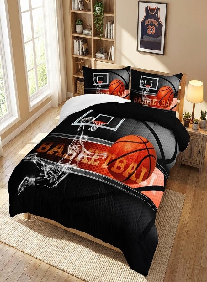 AILONEN 3D Basketball Comforter Set Full Size, Sport Basketball Player Bedding Set for Boys Kids Teen,3D Ball Sports Bed in a Bag 3Pcs,1 Basketball Comforter + 2 Pillowcases,Soft Microfiber - Image 2