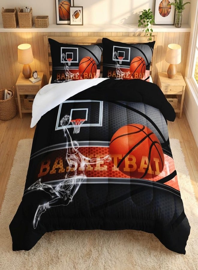 AILONEN 3D Basketball Comforter Set Full Size, Sport Basketball Player Bedding Set for Boys Kids Teen,3D Ball Sports Bed in a Bag 3Pcs,1 Basketball Comforter + 2 Pillowcases,Soft Microfiber - Image 1