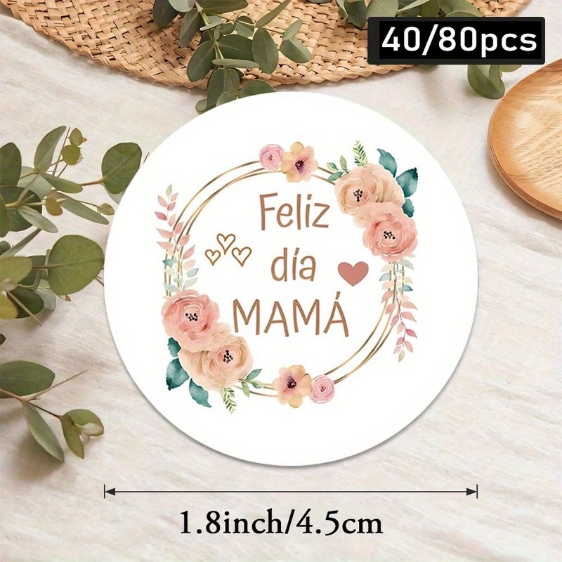 80pcs Light Pink Roses with Golden Details Heart Circle Stickers Mother Day Gift - Image 3