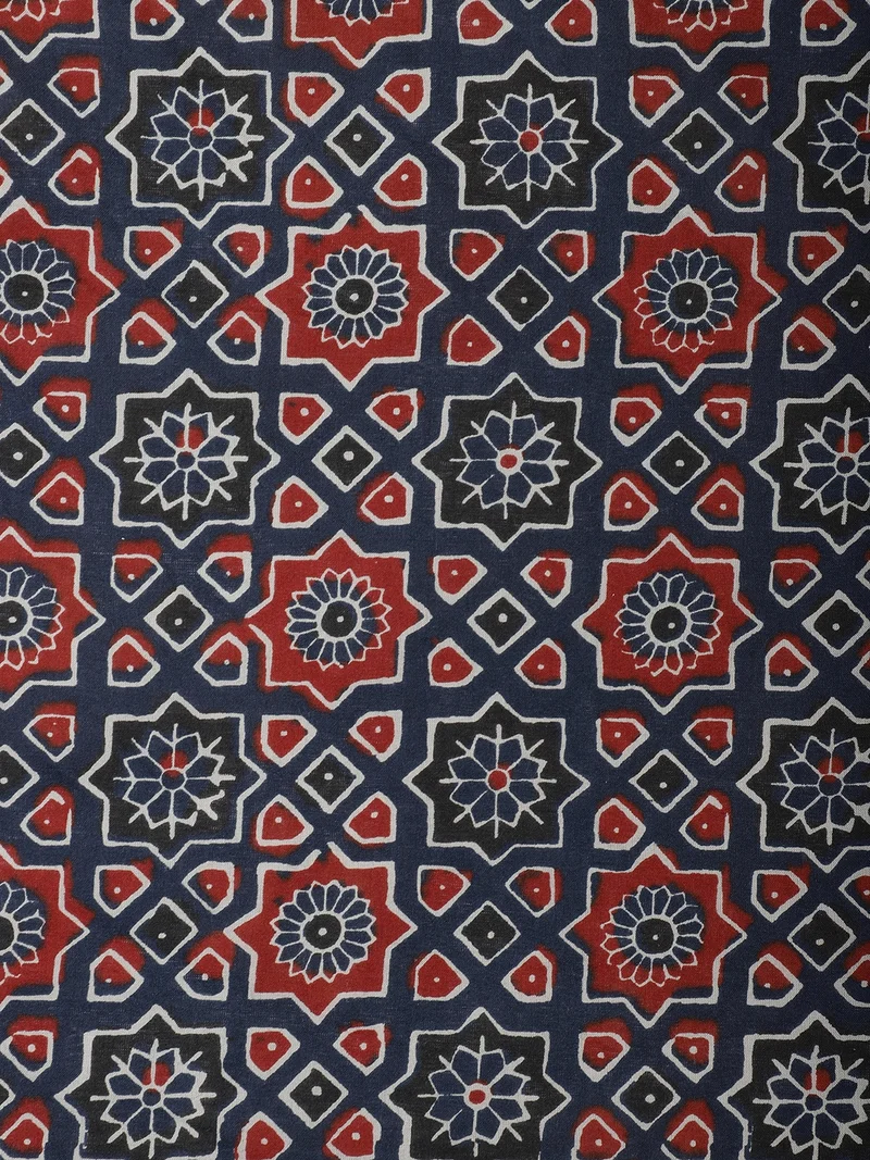 AKS  Geometric Star Block Print Cotton Fabric - Blue  | Best Price UAE