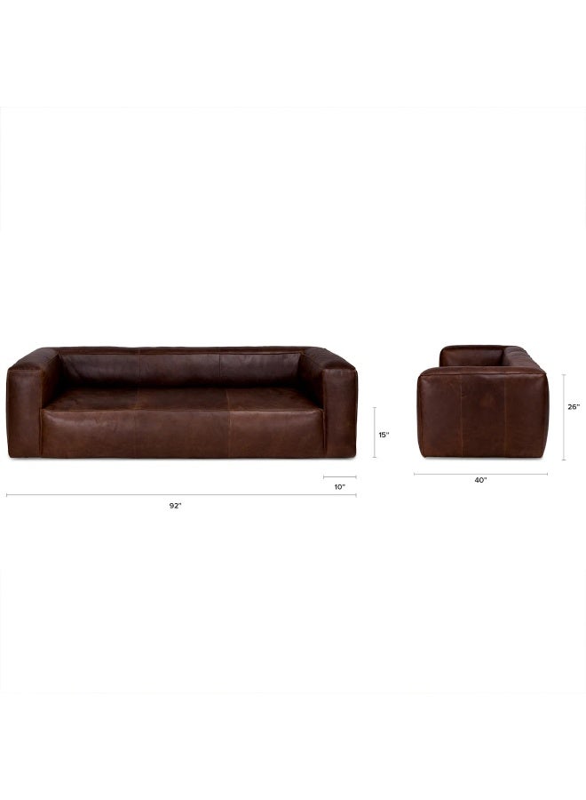 Ripple FURNITURE FLORA Homes Square Arm Leather Sofa, 3-Seater, Rich Brown - Image 2