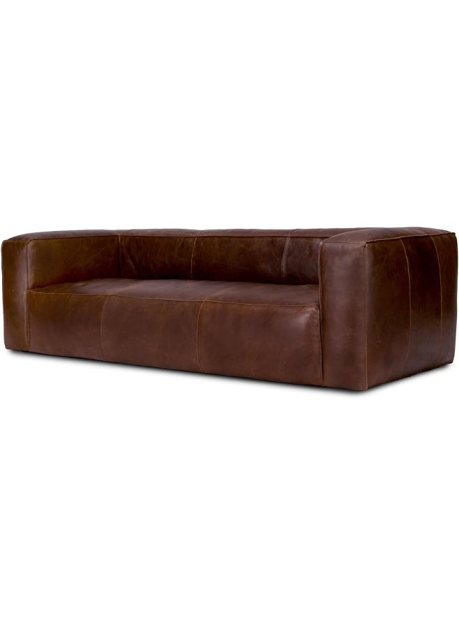 Ripple FURNITURE FLORA Homes Square Arm Leather Sofa, 3-Seater, Rich Brown - Image 3