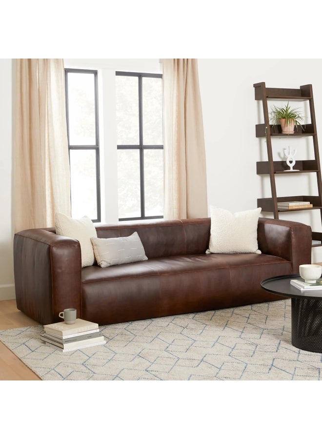 Ripple FURNITURE FLORA Homes Square Arm Leather Sofa, 3-Seater, Rich Brown - Image 1