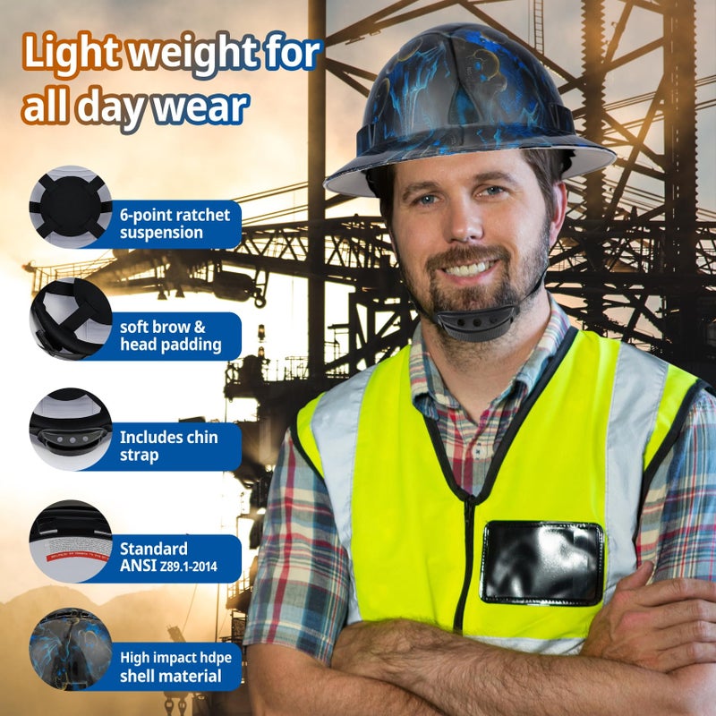 TOKISHI Full Brim Hard Hat - OSHA Safety Helmet Durable Lightweight Carbon Fiber Hard Hat, 6-Point Ratchet Suspension Protective Gear for Men and Women - Image 4