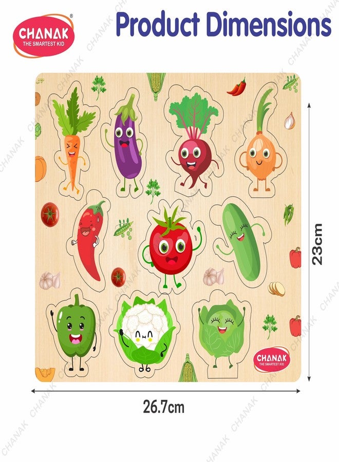 Chanak Wooden Vegetable Puzzle with Picture Educational Vegetable Board for Kids 10 Different Vegetables with Funny Faces Montessori Learning Puzzle for Toddlers & Preschoolers, Nursery 2+ Years - Image 2