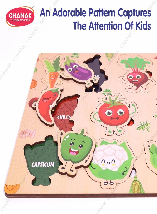 Chanak Wooden Vegetable Puzzle with Picture Educational Vegetable Board for Kids 10 Different Vegetables with Funny Faces Montessori Learning Puzzle for Toddlers & Preschoolers, Nursery 2+ Years - Image 3