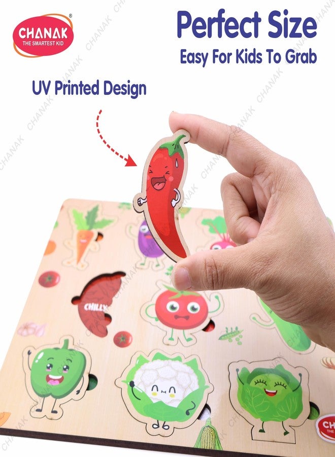 Chanak Wooden Vegetable Puzzle with Picture Educational Vegetable Board for Kids 10 Different Vegetables with Funny Faces Montessori Learning Puzzle for Toddlers & Preschoolers, Nursery 2+ Years - Image 4