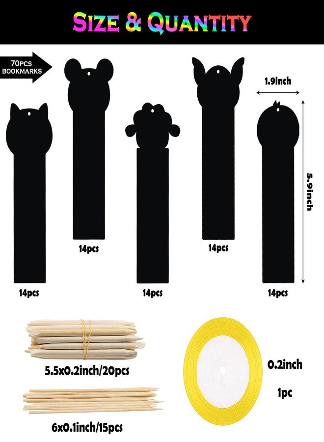 MALLMALL6 70Pcs Animal Scratch Bookmarks Scratch DIY Hang Tags Party Favors Theme Birthday Party Classroom School Supplies Decorations Crafts Kit for Kids - Image 2