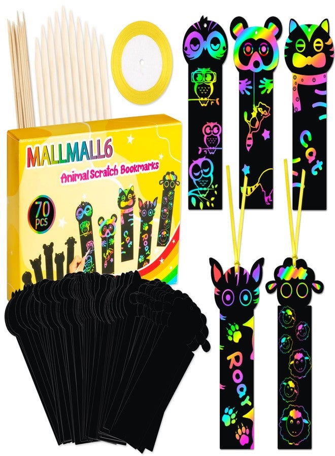 MALLMALL6 70Pcs Animal Scratch Bookmarks Scratch DIY Hang Tags Party Favors Theme Birthday Party Classroom School Supplies Decorations Crafts Kit for Kids - Image 1