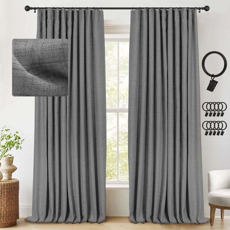 INOVADAY Linen Blackout Curtains 96 Inches Long  Thermal Insulated Black Out Curtains & Drapes with Clip Rings for Living Room Bedroom (1 Panel  W50 x L96  Dark Grey) - Image 1