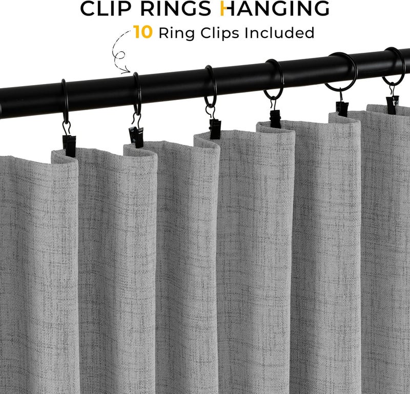 INOVADAY Linen Blackout Curtains 96 Inches Long  Thermal Insulated Black Out Curtains & Drapes with Clip Rings for Living Room Bedroom (1 Panel  W50 x L96  Dark Grey) - Image 4