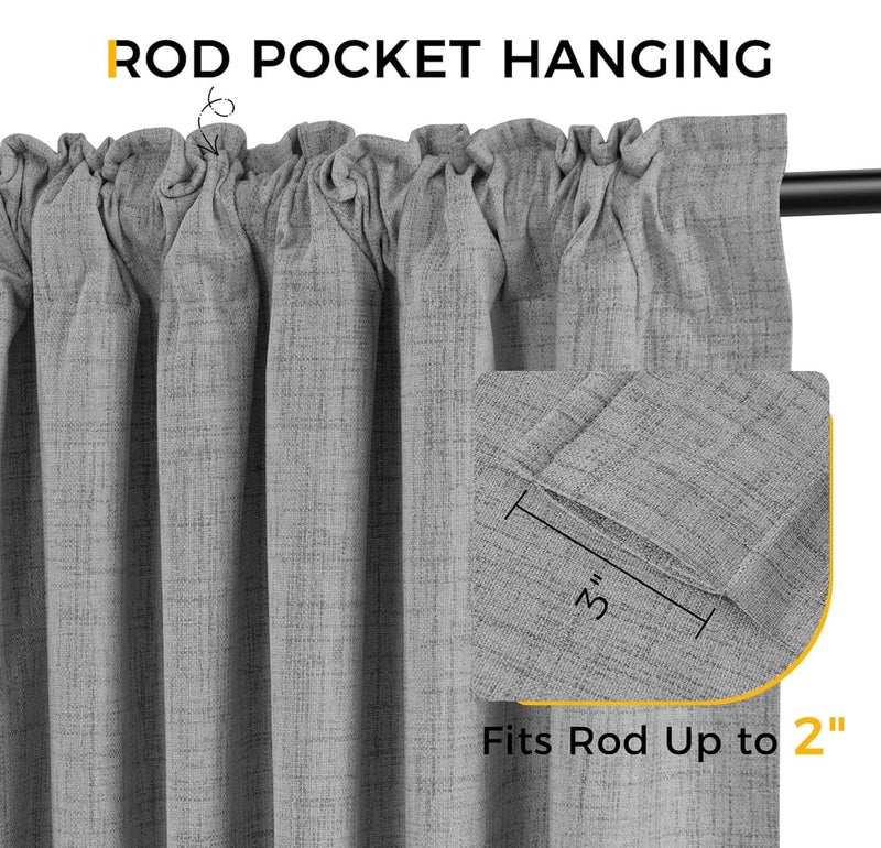 INOVADAY Linen Blackout Curtains 96 Inches Long  Thermal Insulated Black Out Curtains & Drapes with Clip Rings for Living Room Bedroom (1 Panel  W50 x L96  Dark Grey) - Image 5
