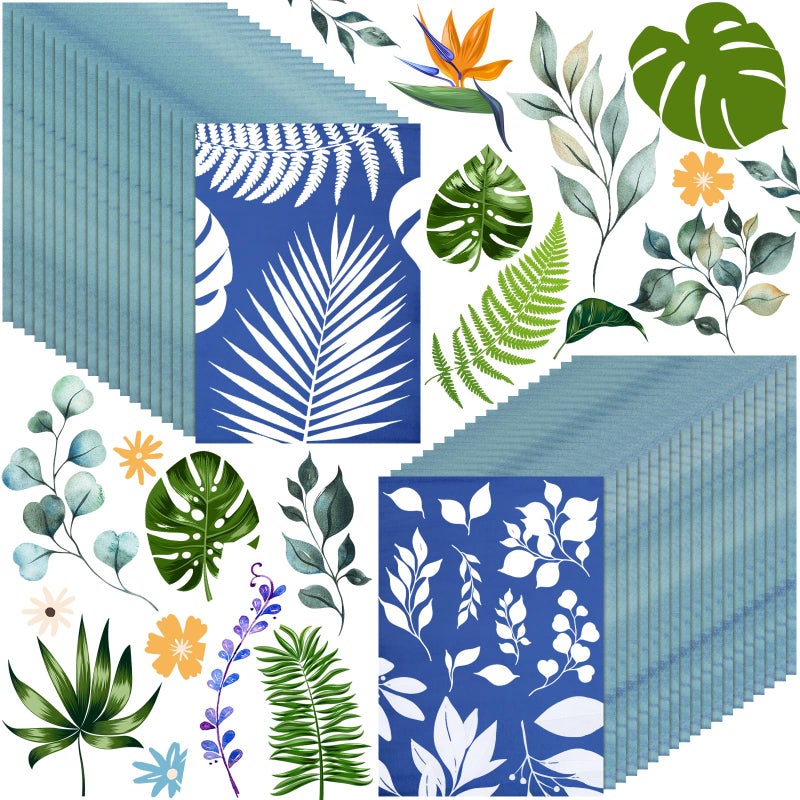 Eersida 60 Sheets Sun Print Paper Kit Cyanotype Paper High Sensitive Solar Paper Nature Solar Activated UV Sun Printing Art Drawing Paper for Kids Arts Crafts DIY Project(4.13 X 5.83 Inch,Light Color) - Image 1